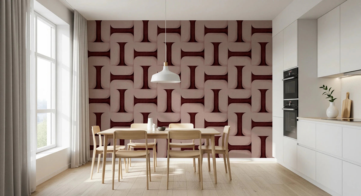 Deep Wine Geometric Wallpaper with Textured Finish