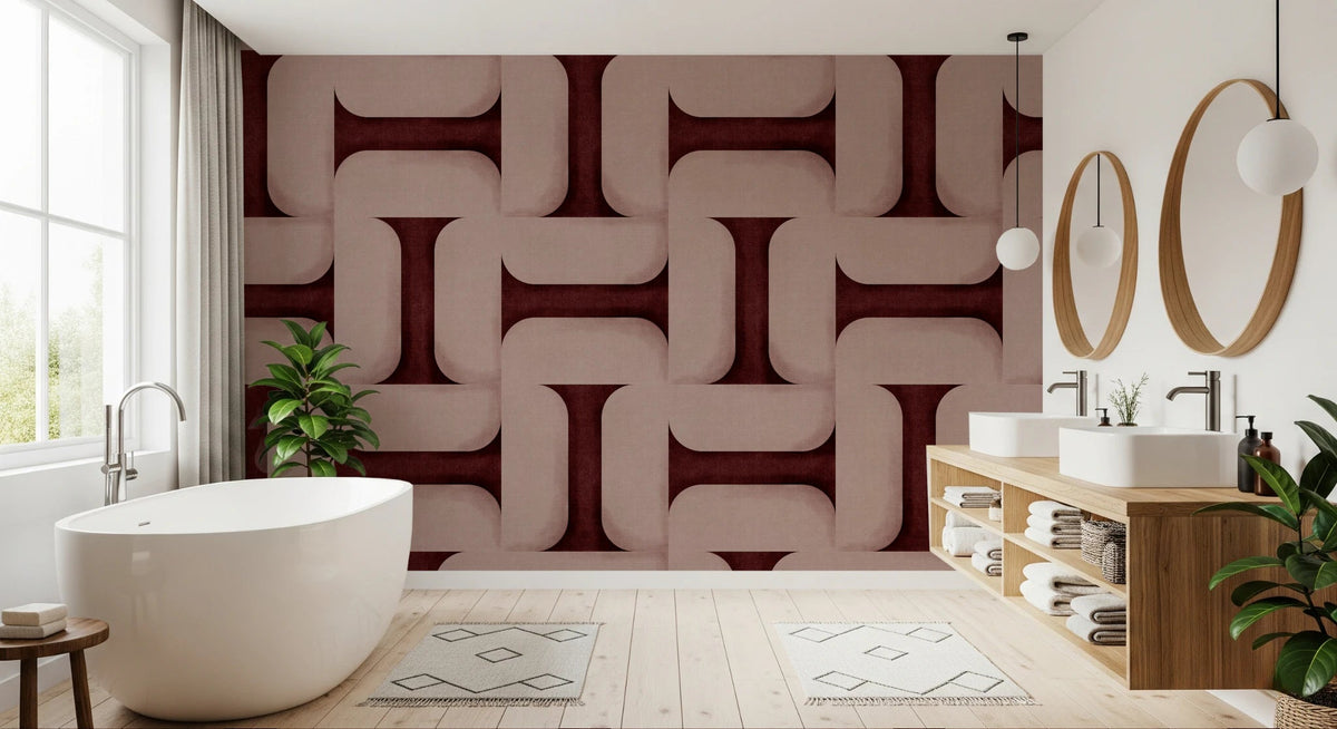 Deep Wine Geometric Wallpaper with Textured Finish