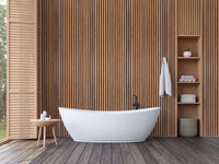 Detailed view of 3D shadows between vertical wood slats for a realistic depth effect.