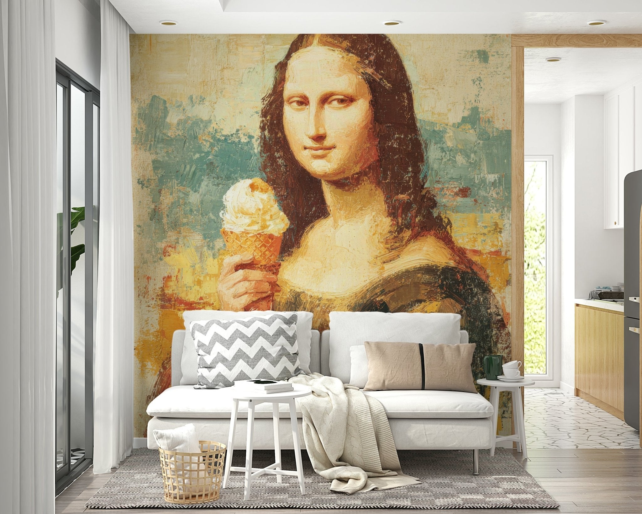 Mona Lisa with Ice Cream Cone Mural Wallpaper