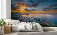 Golden sky reflecting over sea wallpaper for walls.