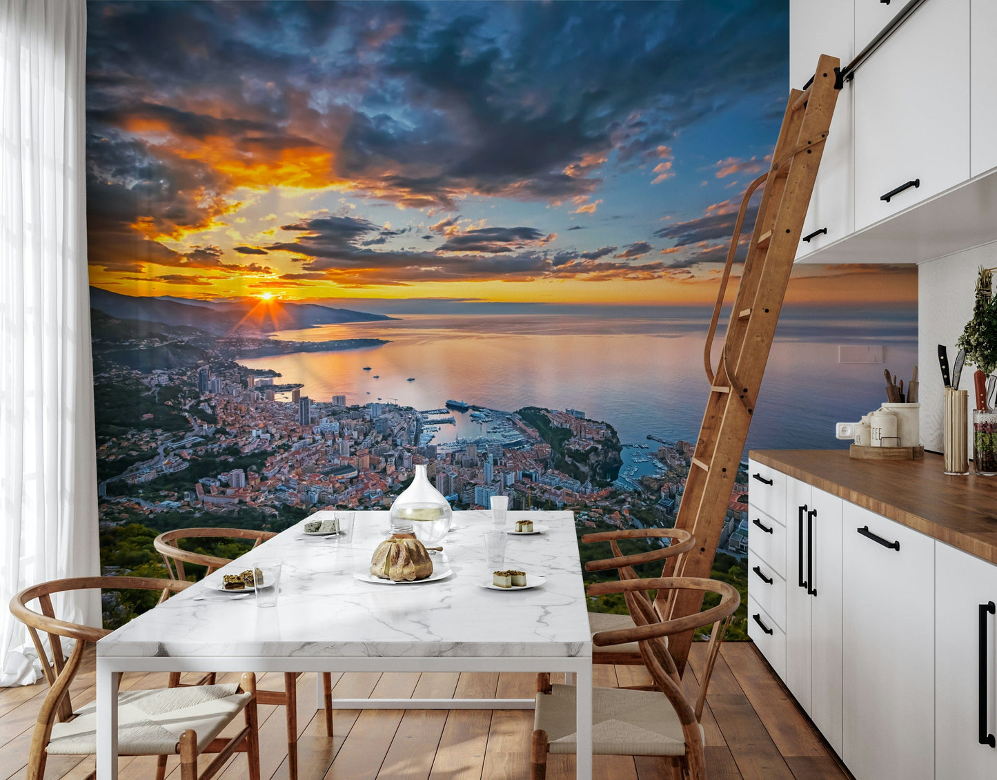 Monaco at Dawn luxury yacht port wallpaper mural.