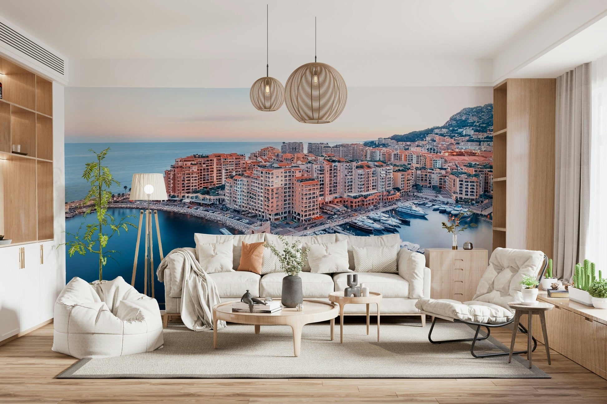 Luxury Marina View boats wall mural French Riviera flair.