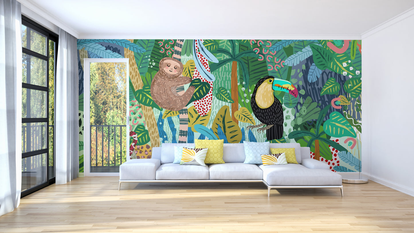 Monkey & Toucan Abstract Wallpaper