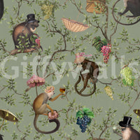 Monkeys in the Vineyard Wallpaper with a playful yet sophisticated charm.

