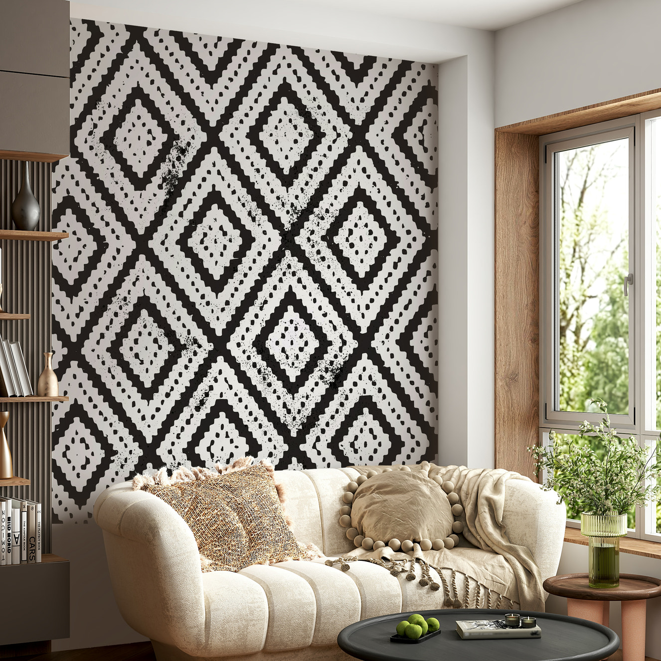 Monochromatic Mosaic wall mural with tiled pattern

