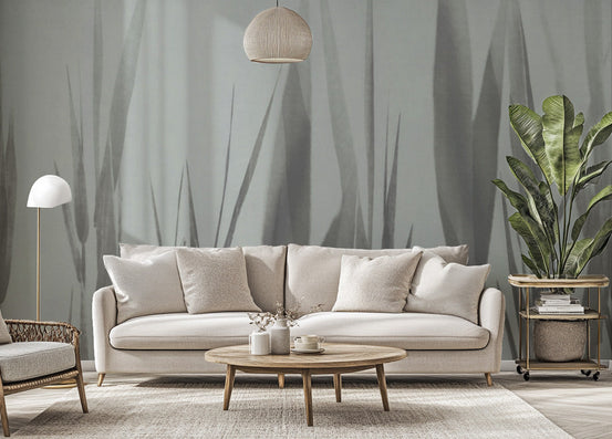 Monochrome botanical grass wall mural for modern decor
