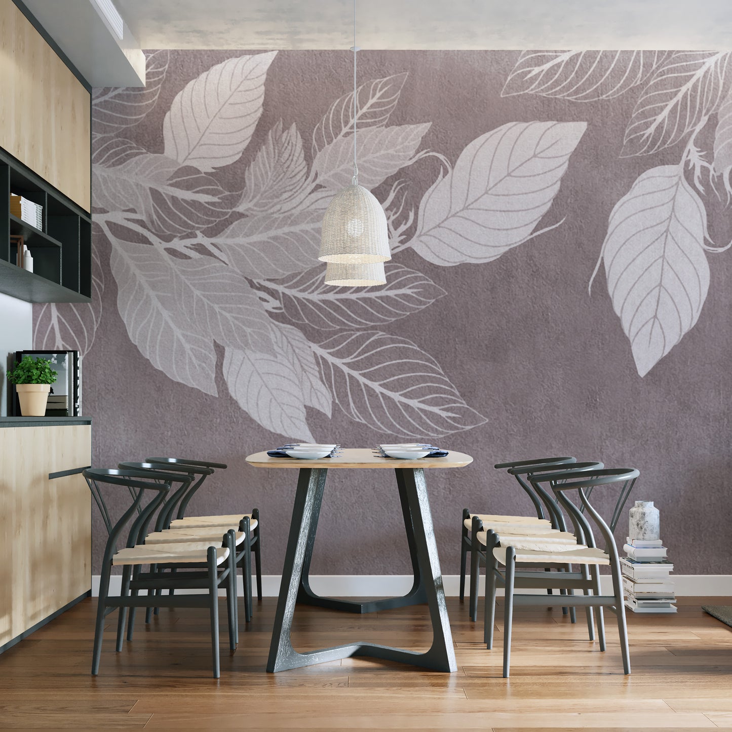 モノクロ植物葉の壁紙