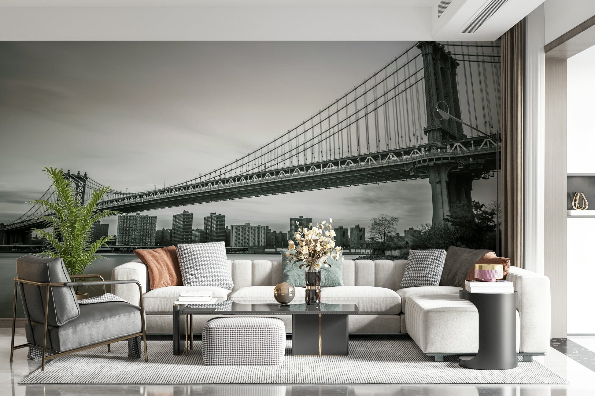 Urban Span wall covering Monumental structure, cloudy atmosphere.