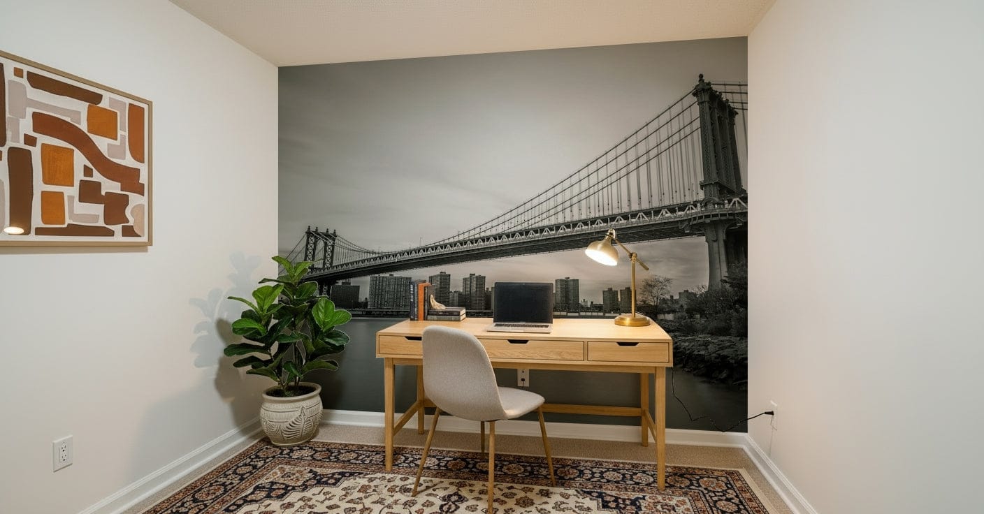 Urban Span wallpaper mural: Famous long bridge over smooth water.
