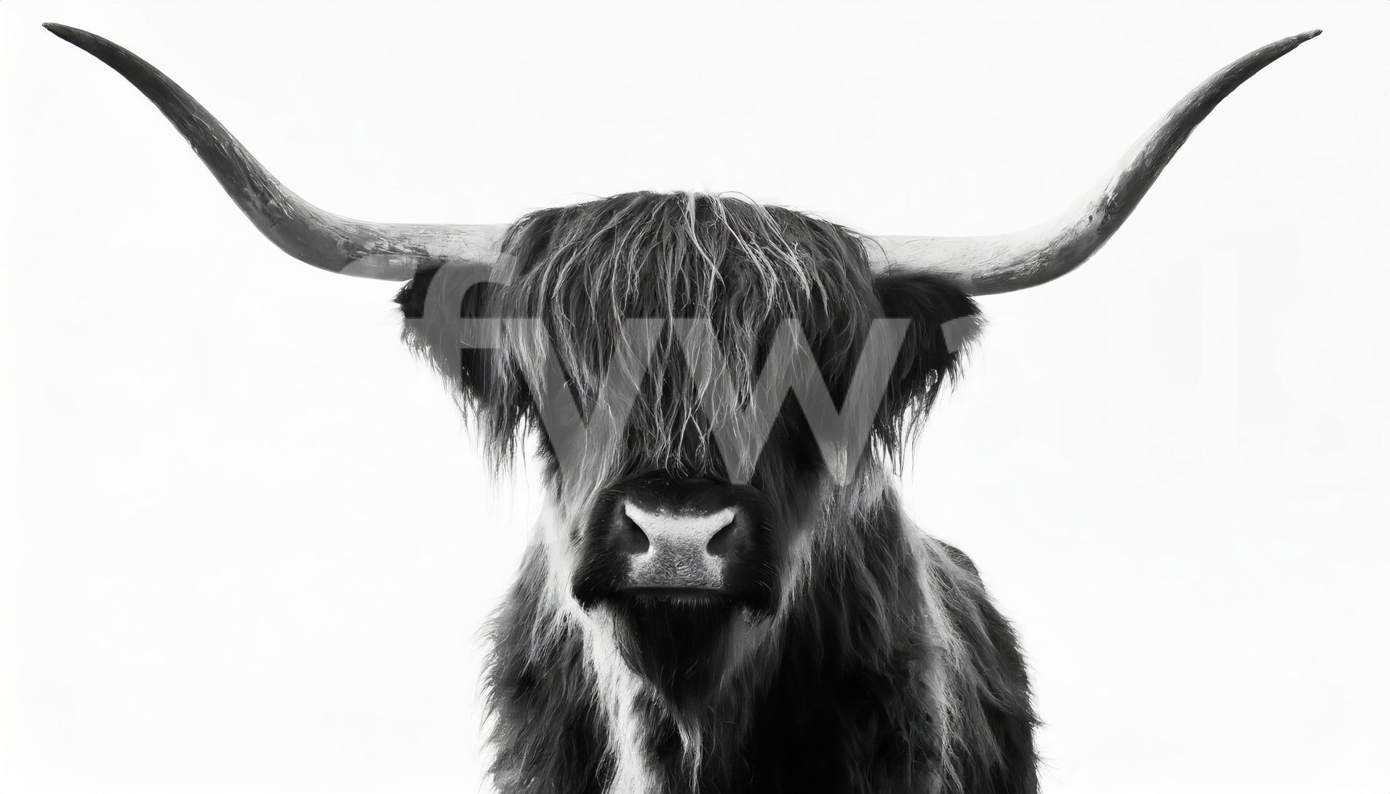 Subtle pastoral feel in monochrome horned cow wallpaper

