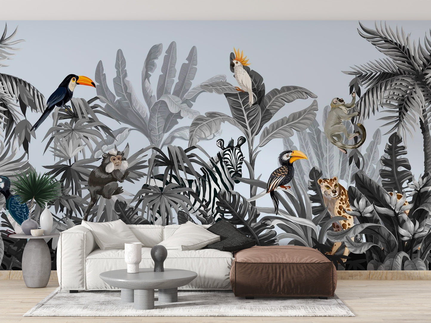 Modern Monochrome Jungle Wallpaper for Kids