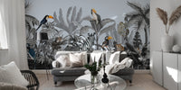 Playful Monochrome Jungle Wall Mural for Kids