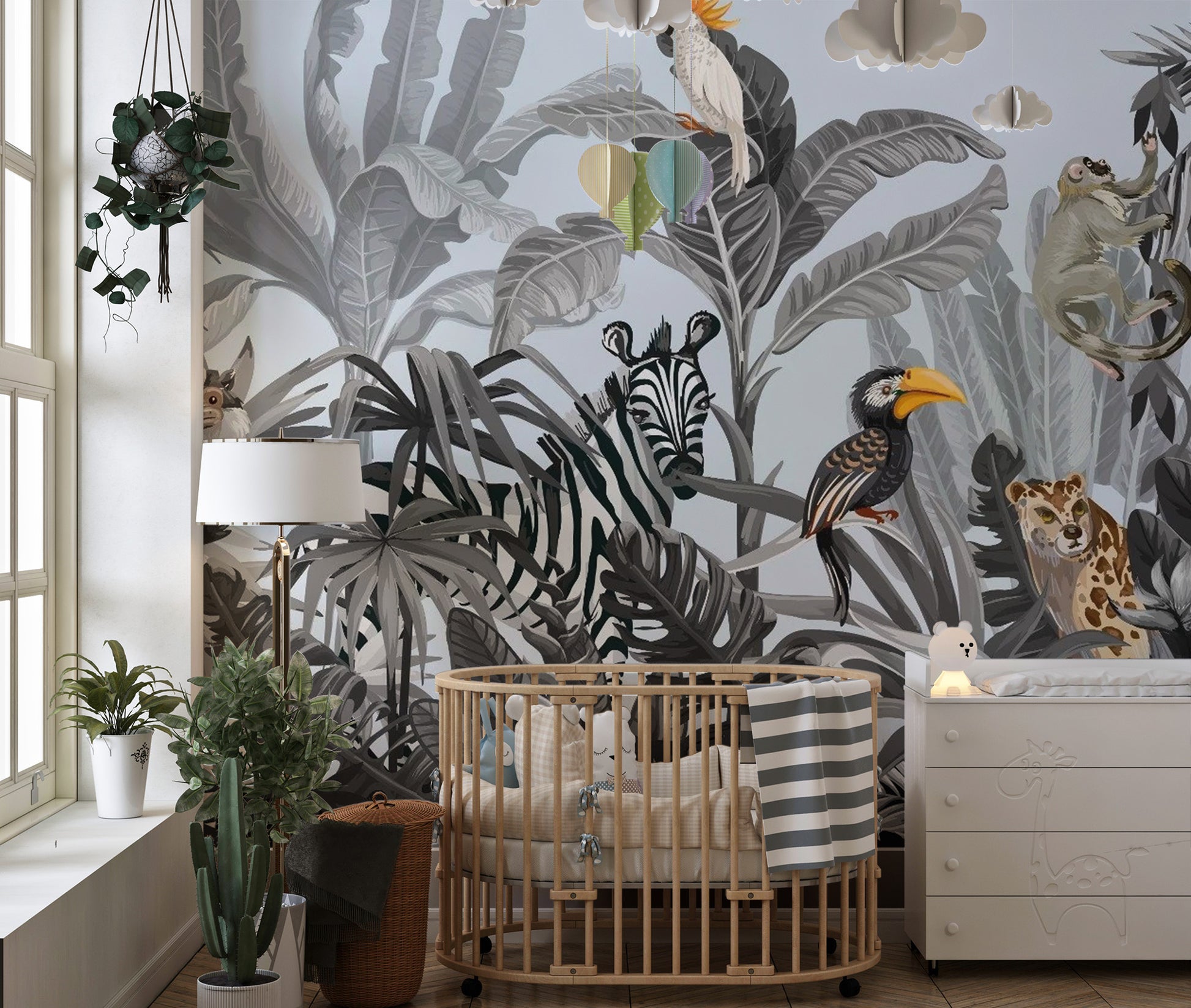 Monochrome Kids Jungle Wallpaper Mural for Walls