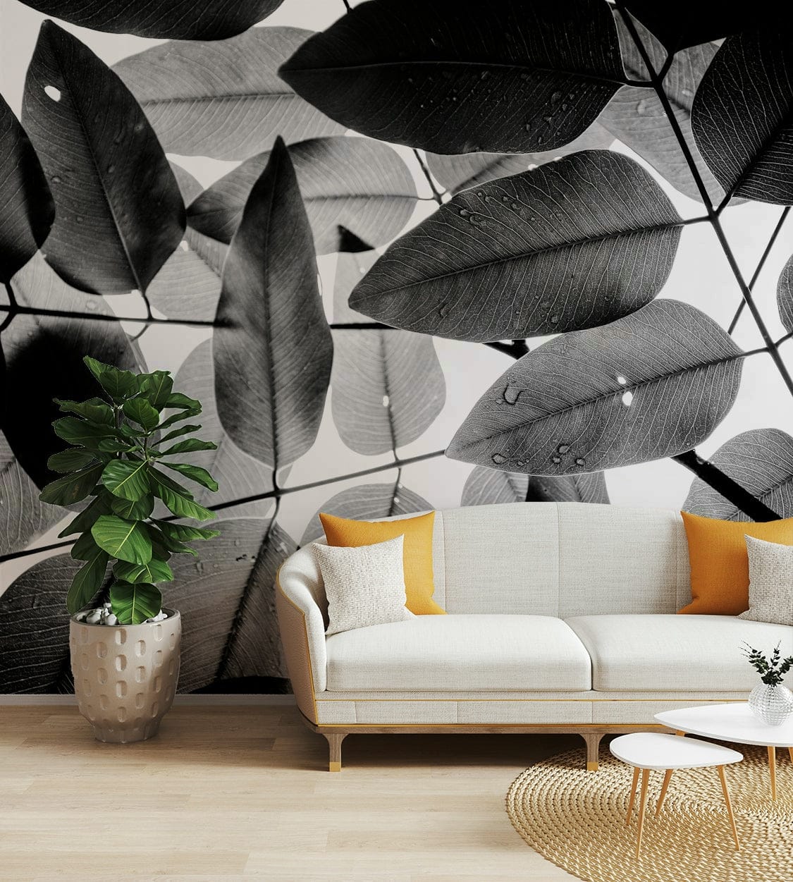 An artistic botanical design mural for home decor.

