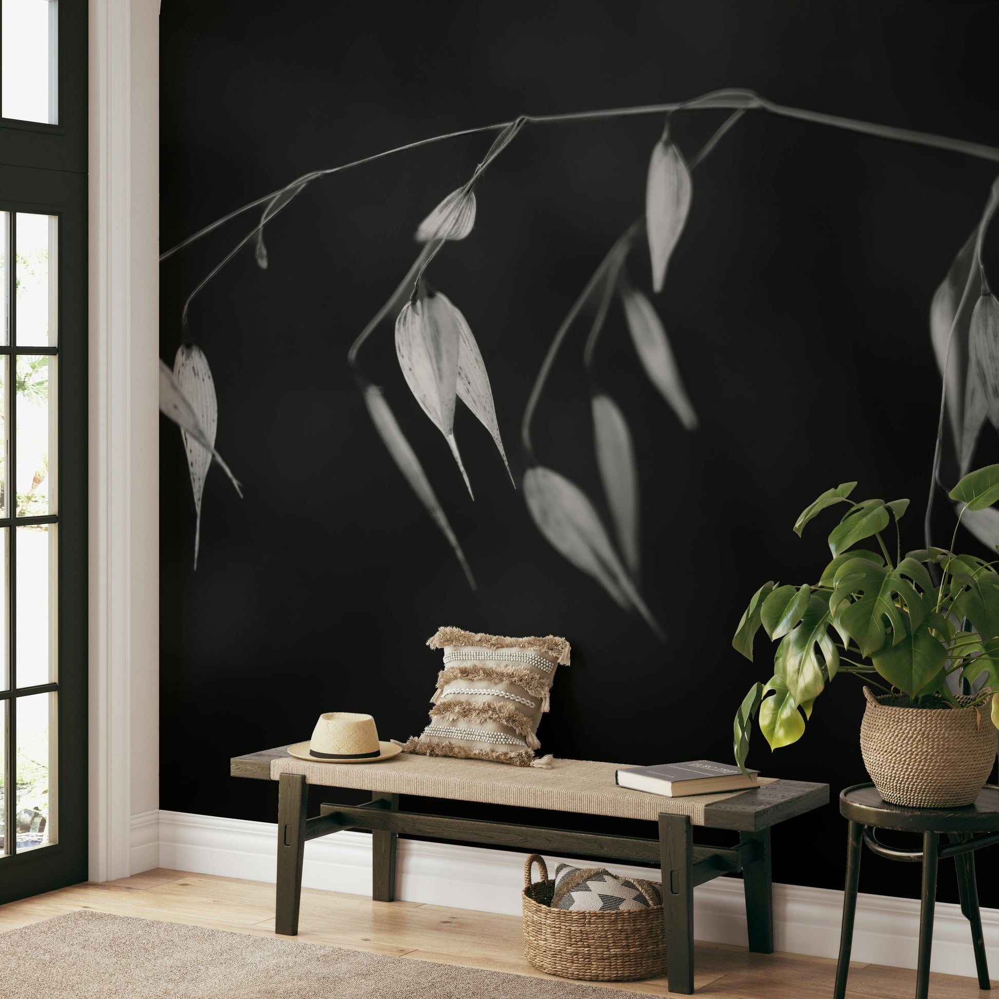 An angled shot of the mural's minimalist color palette.

