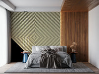 Abstract black lines arranged in a hypnotic expanding diamond shape on a modern monochrome wallpaper.