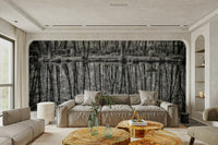 Tree silhouettes mural in monochrome
