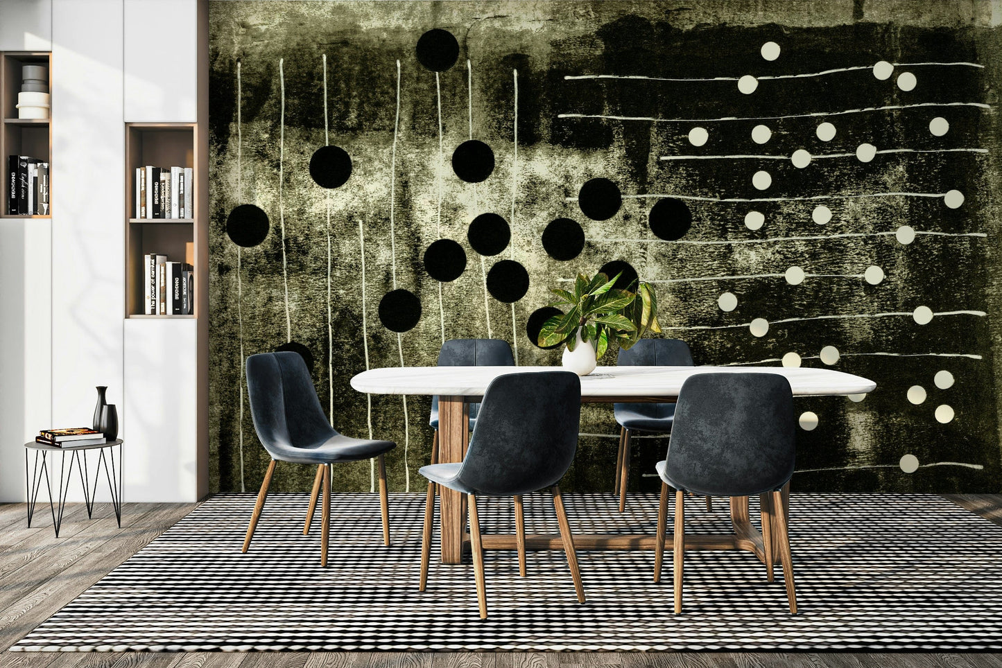 A contemplative rhythmic design wallpaper mural for a feature wall.


