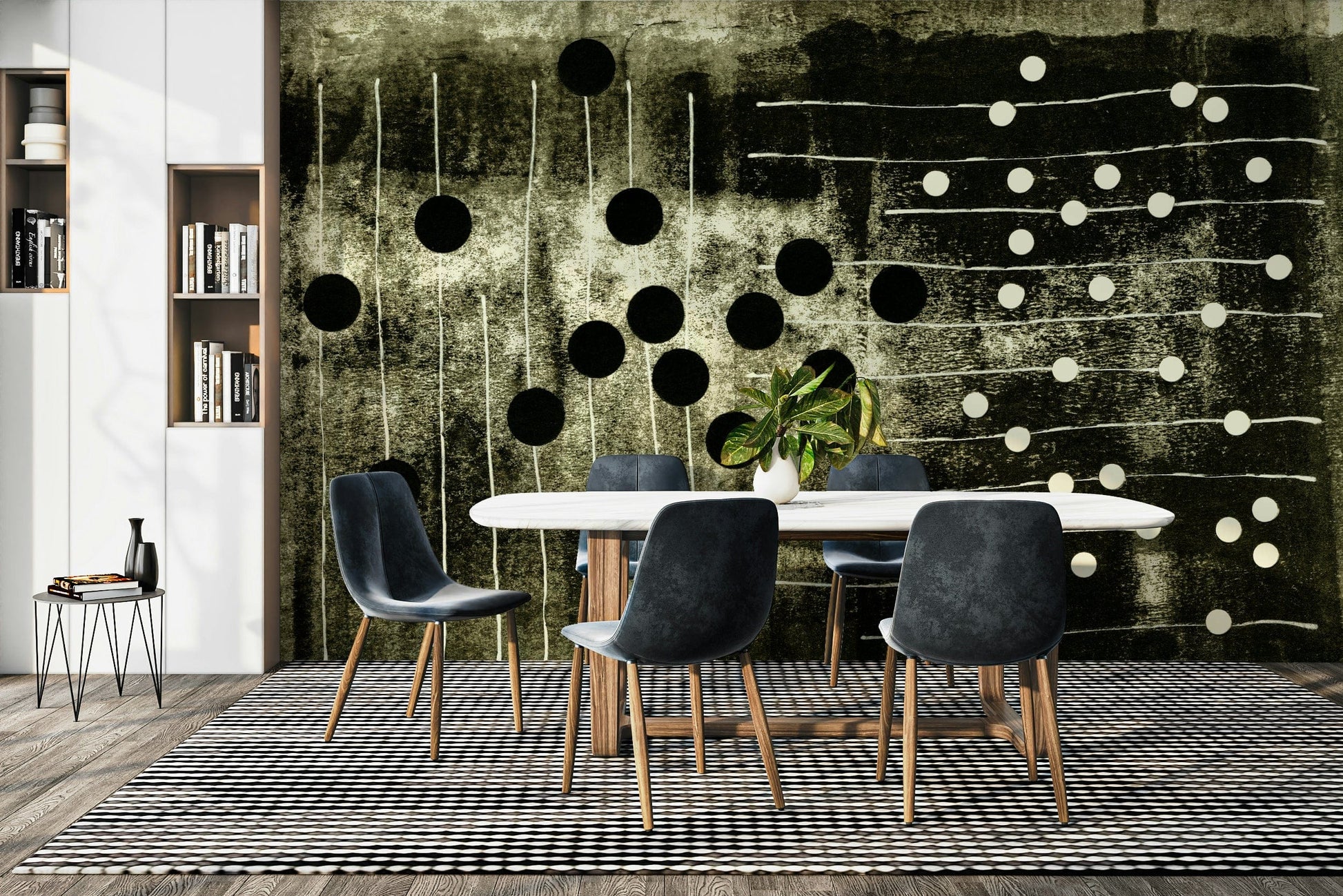 A contemplative rhythmic design wallpaper mural for a feature wall.

