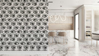 Monochrome Staring Eyes Wall Mural featuring bold black-and-white staring eyes pattern.