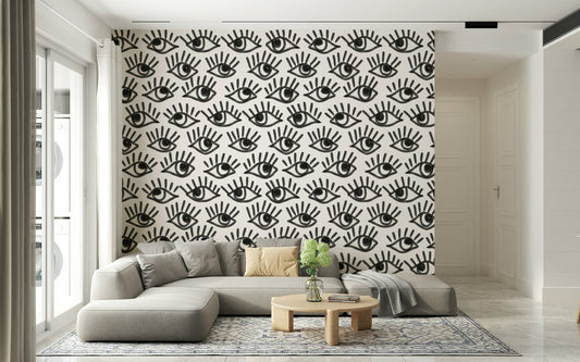 Monochrome Staring Eyes Wallpaper — artistic eye motif in minimalist black and white.