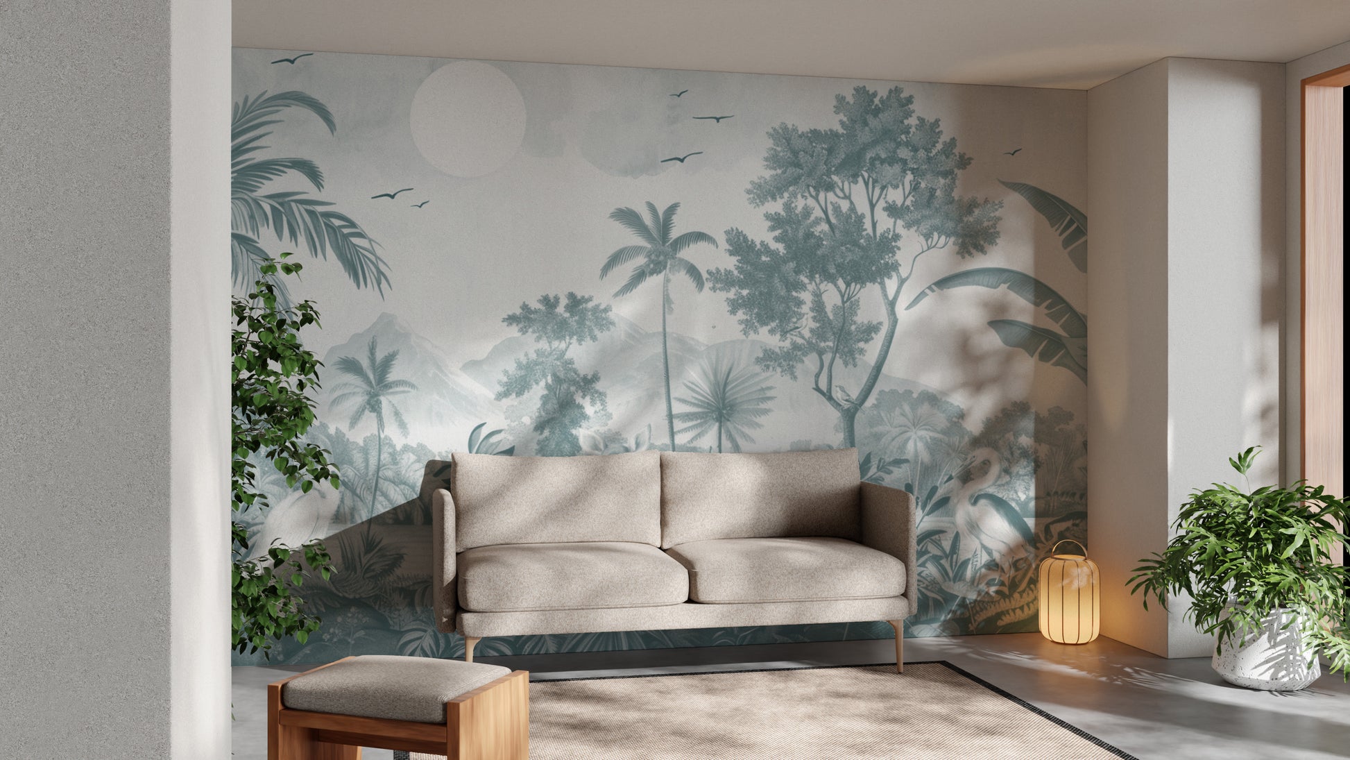 Black and white jungle wallpaper mural for nature lovers
