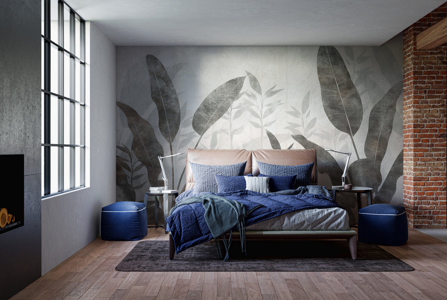 Monochrome Tropical Leaves Wall Mural-d154