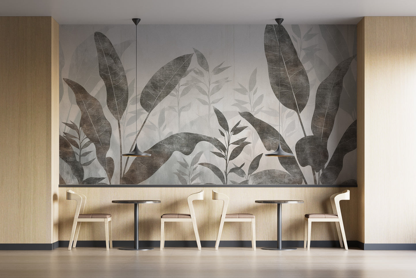 Monochrome Tropical Leaves Wall Mural-d154