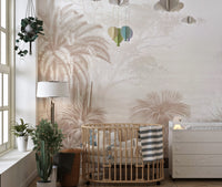 Exotic plant wallpaper design in soft tones
