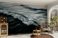 A peaceful open ocean mural on decorative wallpaper.

