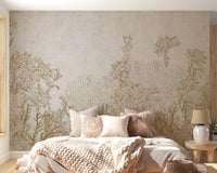 Sepia monotone flowers shaded wallpaper mural
