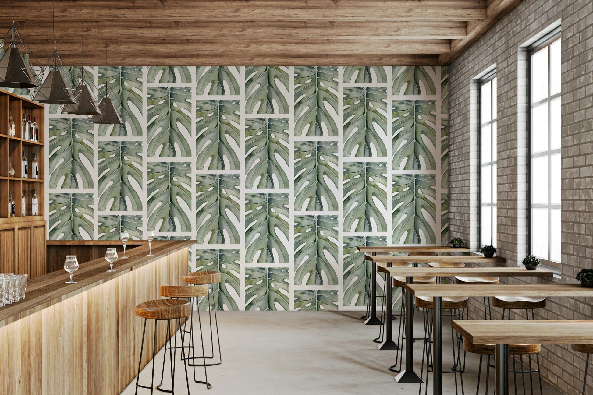 The colors are soft and muted, with various shades of green.

