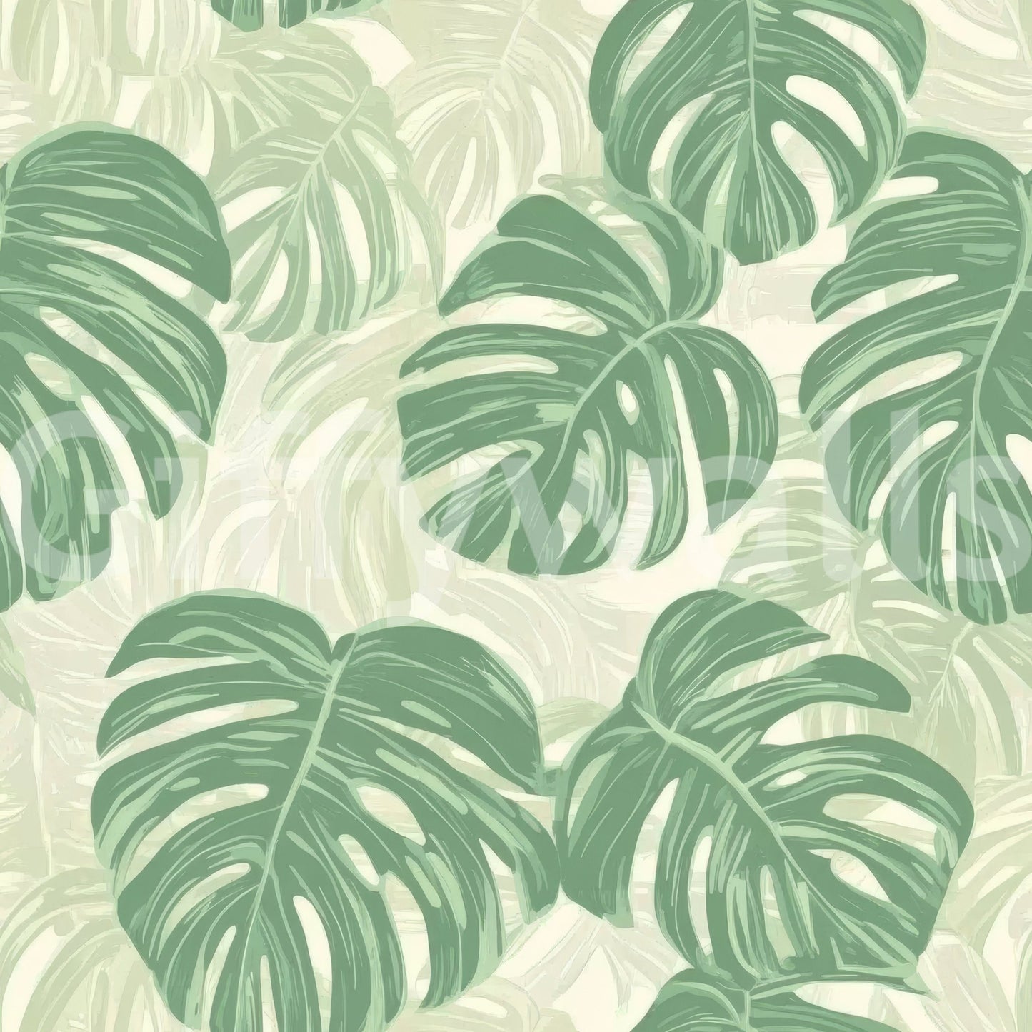 Vibrant green monstera leaf mural for bringing nature indoors.

