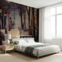 Montmartre stairs mural in reading nook, vintage street style, muted color, wall decor feature