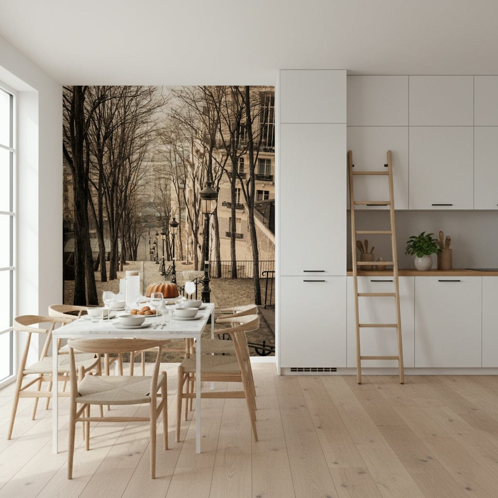 Historical Stairs Wallpaper Textured stone bricks leading down a hill.