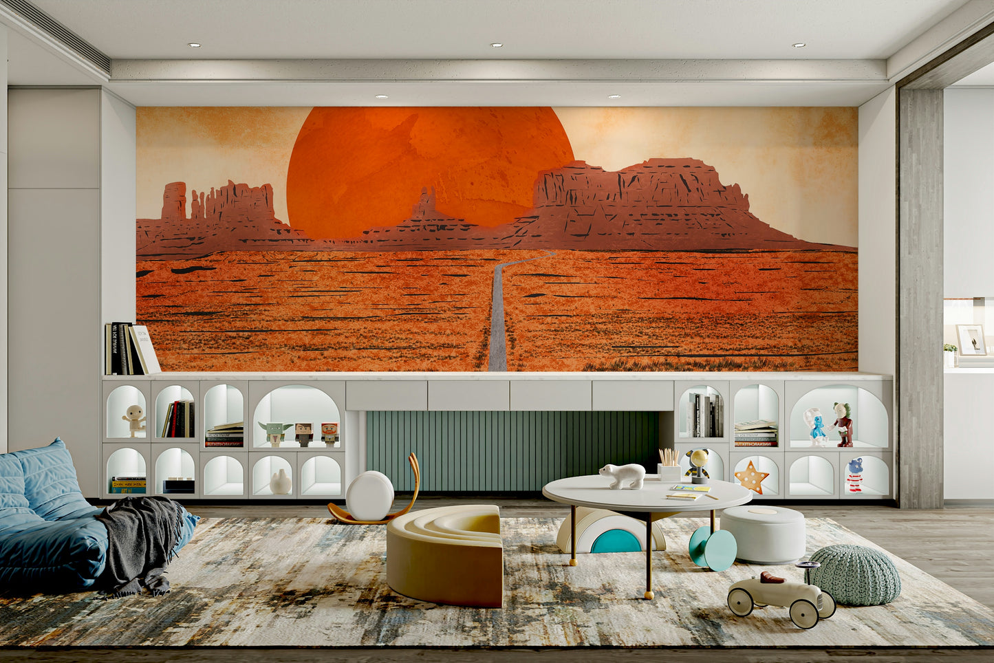 Detailed red rock mesa mural for a sophisticated dining room backdrop.