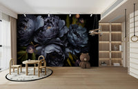 A wall mural of a floral botanical pattern.

