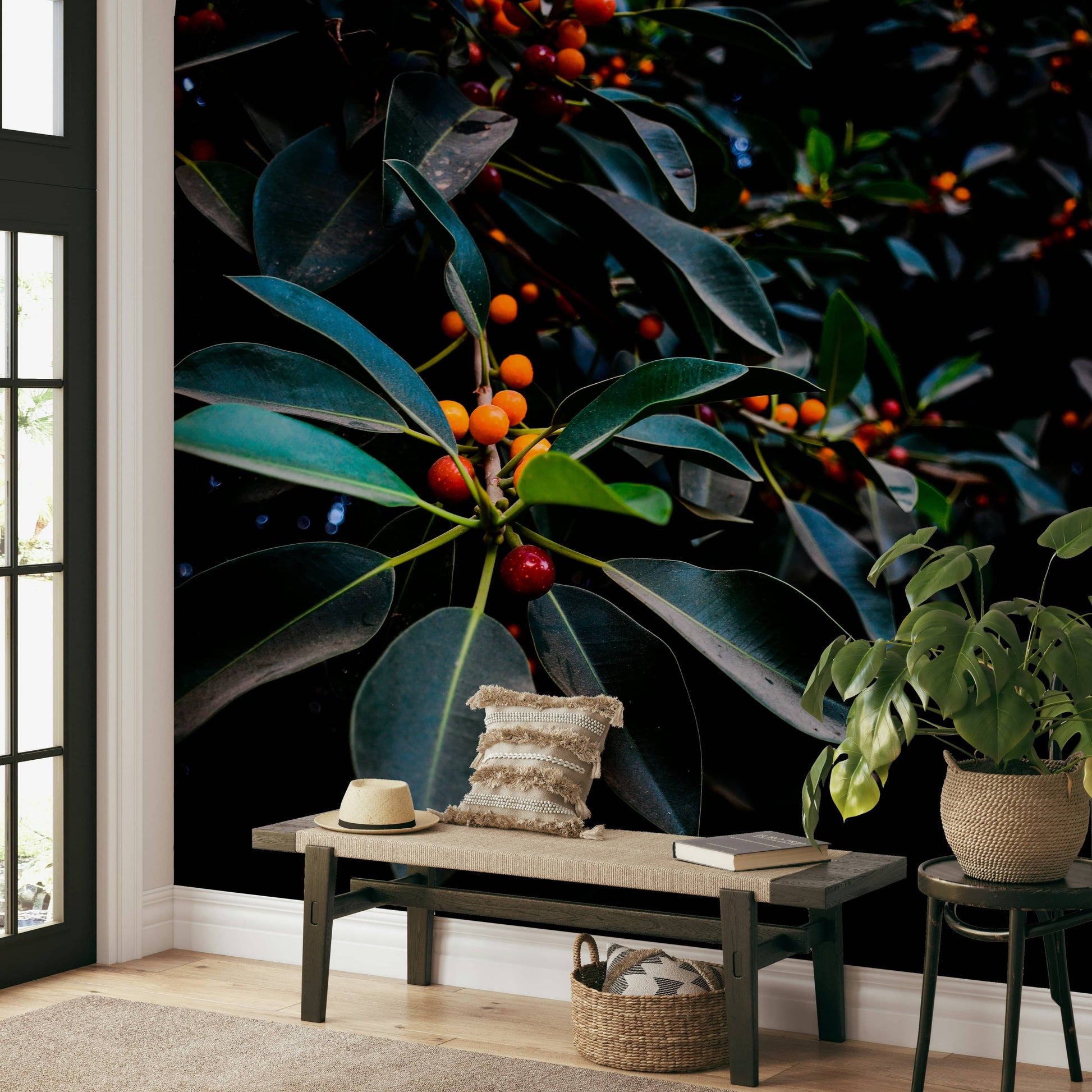 A graceful subtle pattern wall mural in contrasting tones.

