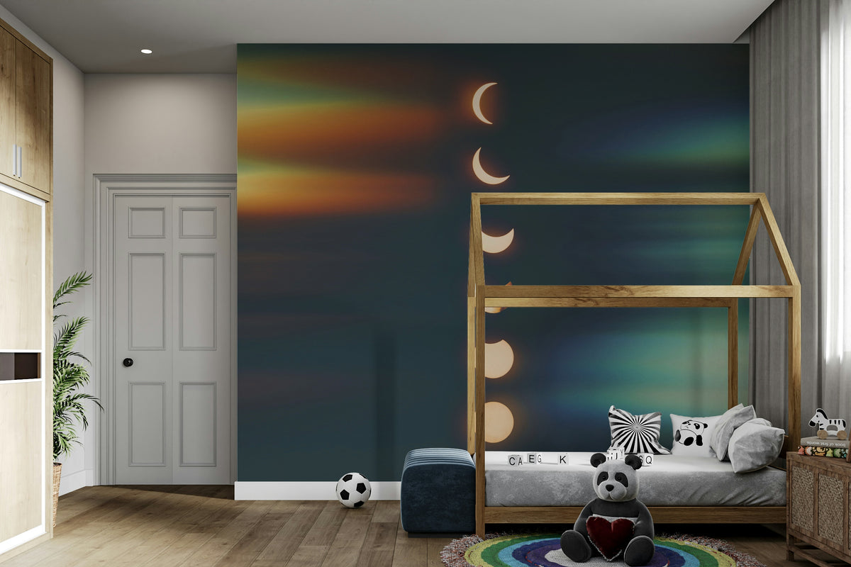 Wallpaper mural with shining moon phases.


