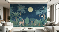 Moonlit jungle feature wall in dining room, rich color tones
