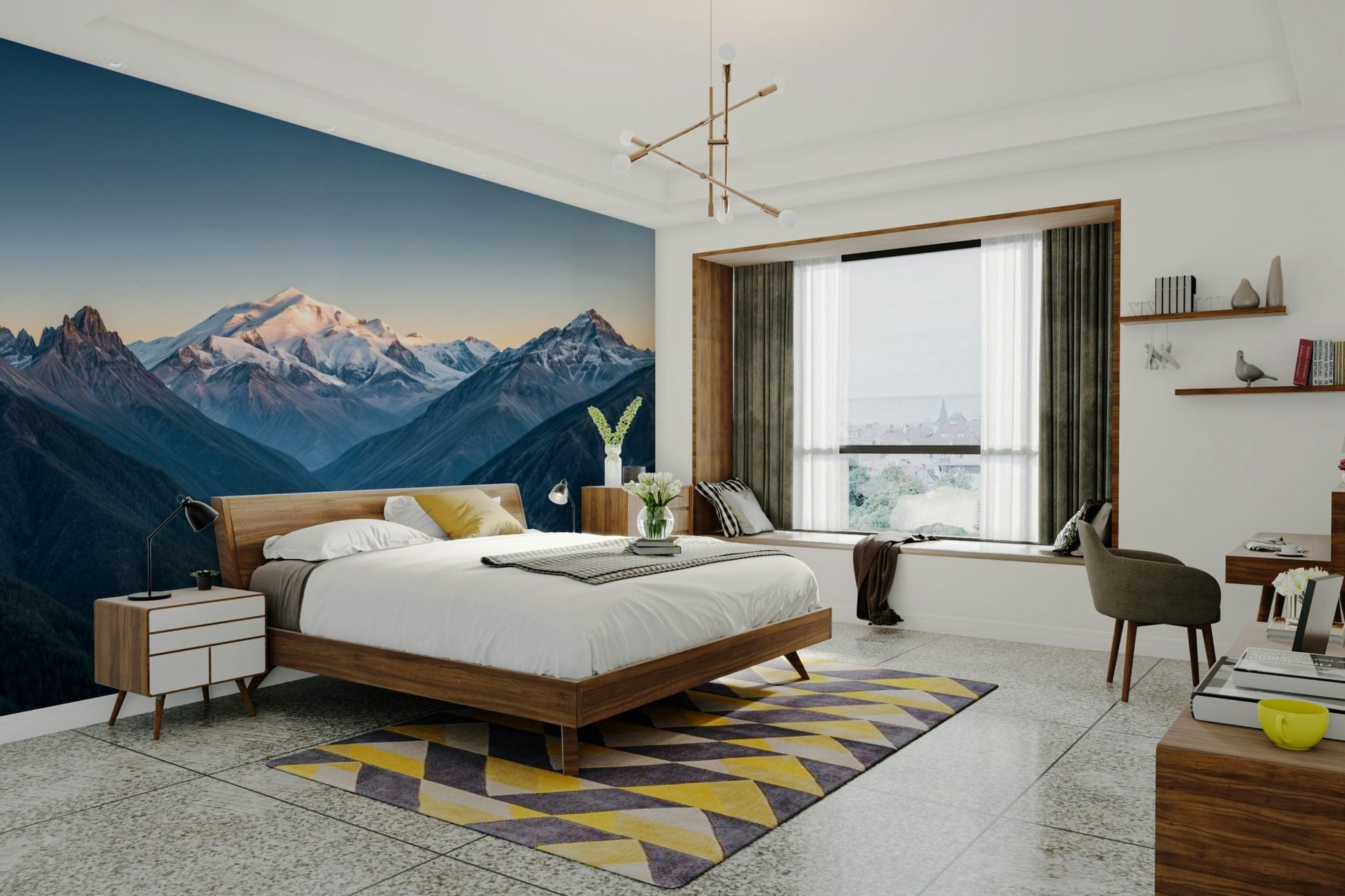 The mountains and moon are a central focus of the image.

