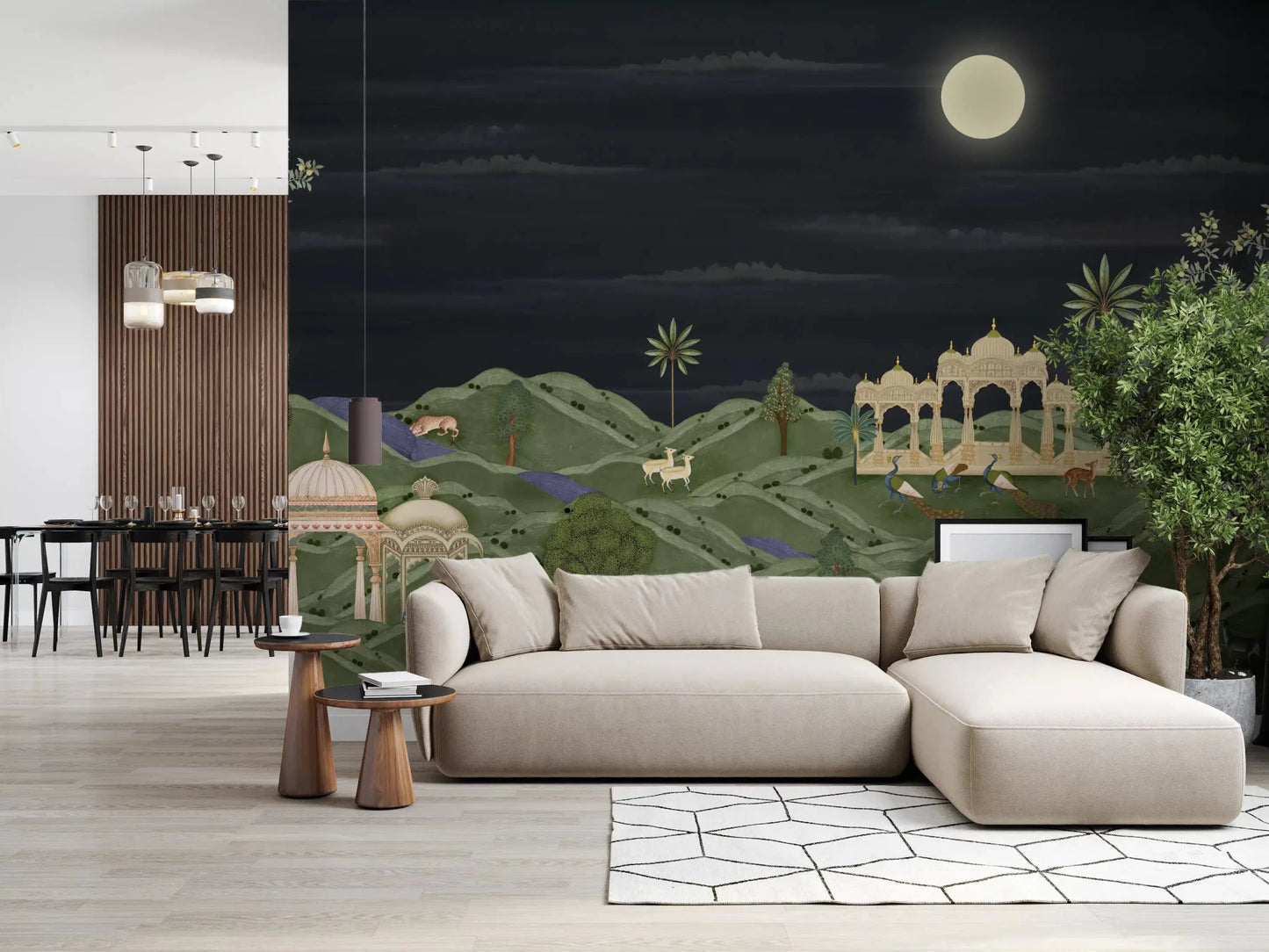 Moon and green hills Moonlit Palace Garden wall mural pattern