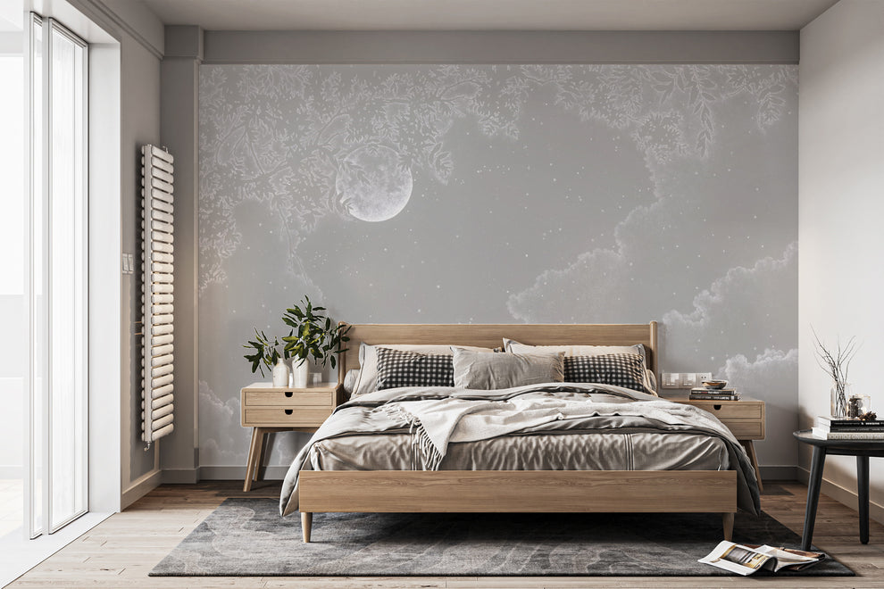 Moonlit Starry Night Sky Mural Dreamy Celestial Wallpaper