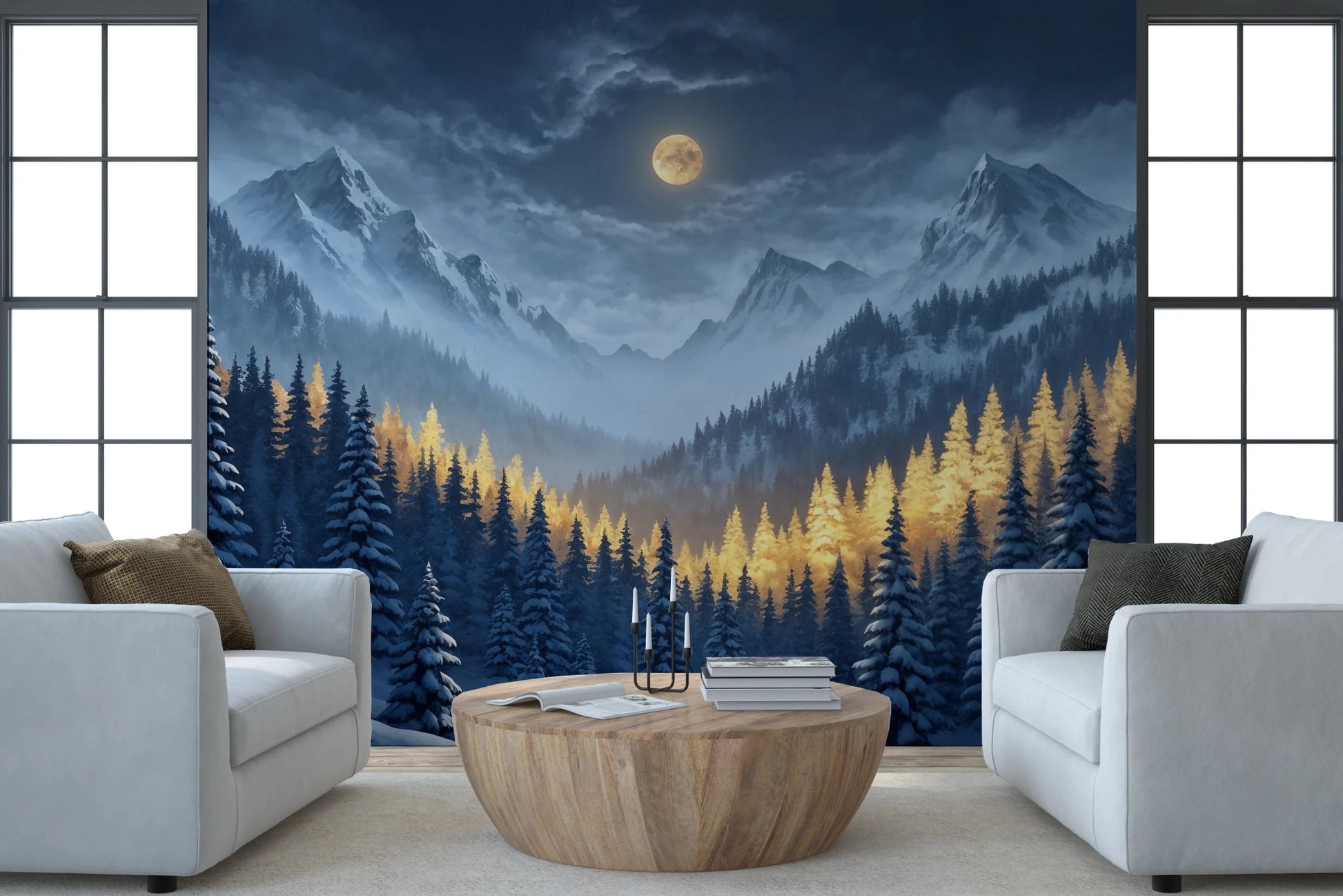 Moonlit Winterscape Wall Mural