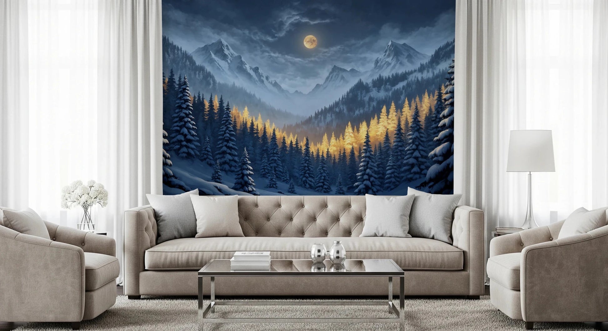 Moonlit Winterscape Wall Mural