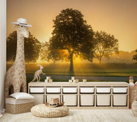 Peaceful sunrise mural with soft pastel colors for calm rooms

