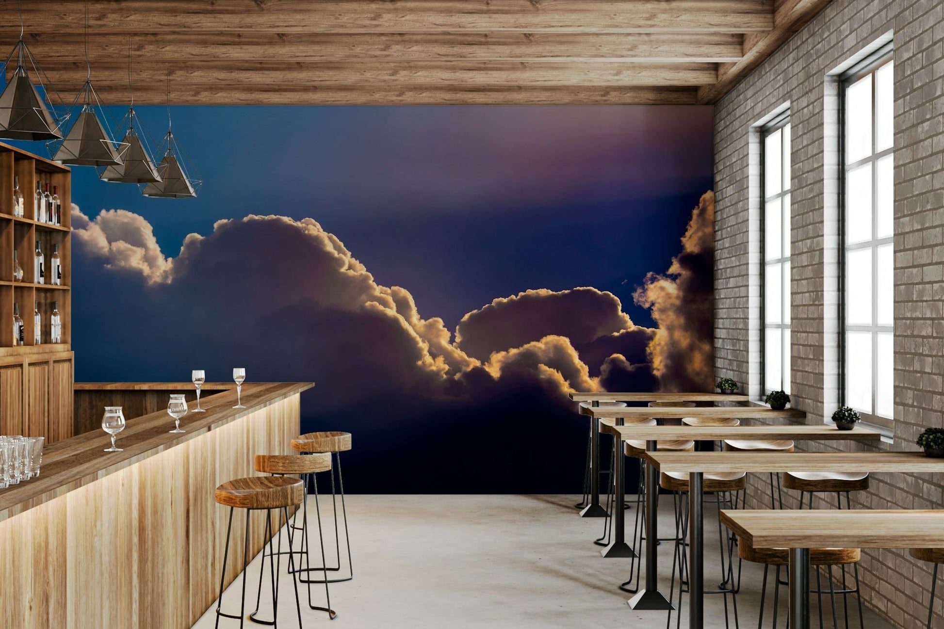A calming hopeful design wallpaper mural that defines a space.

