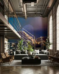 A beautiful abstract dawn wall mural for a living room.

