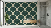 Vintage-style ivy green Moroccan ogee wallpaper design